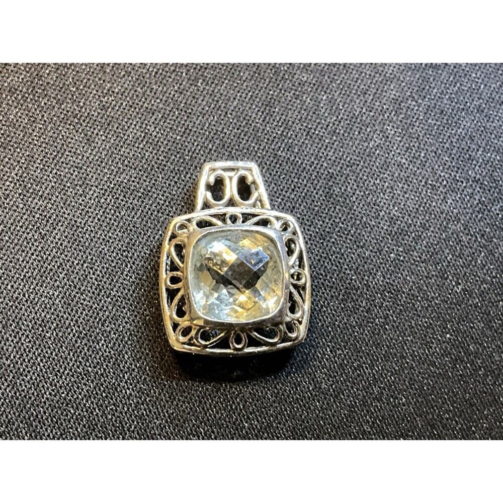 925 Sterling Silver Aqua Crystal Filigree Pendant